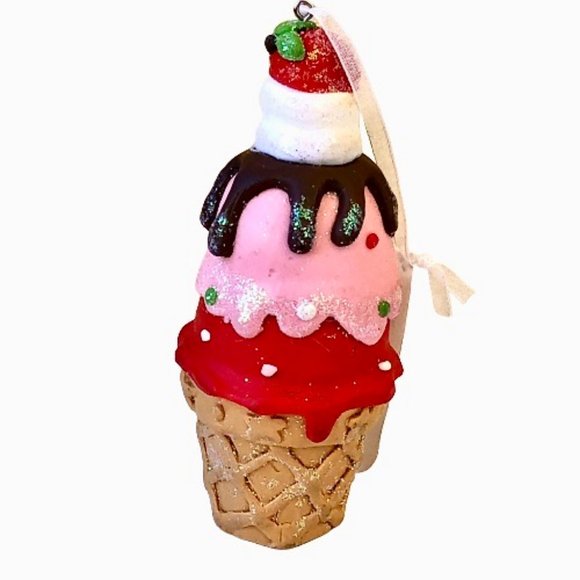 GERSON Ice Cream Cone Christmas Ornament CLAY DOUGH Cherry on Top New 4.5 - Picture 8 of 8